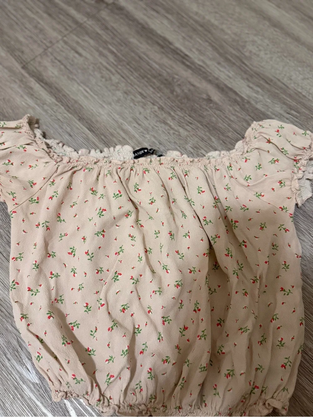 Brandy Melville Cream Floral Off-Shoulder Crop Top